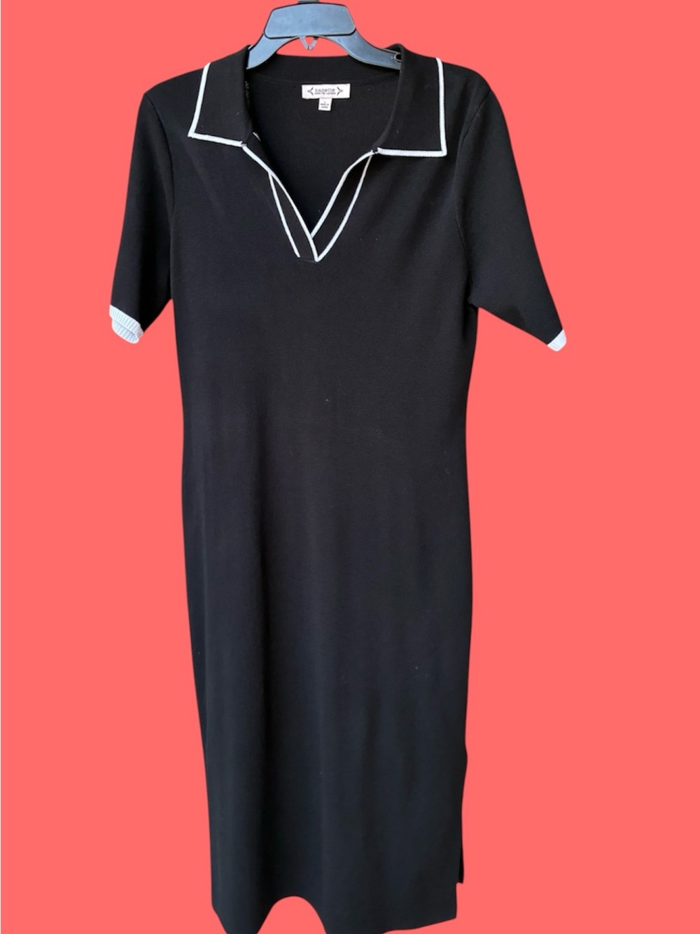 Nanette Lepore Black Midi Dress with White Trim